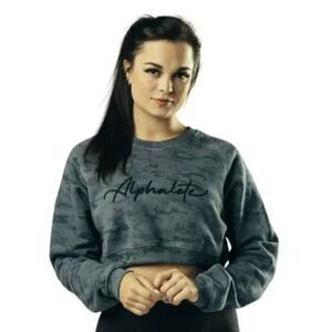 Alphalete Oversized Fleece Cropped Sweatshirt Camo Grey Black Small